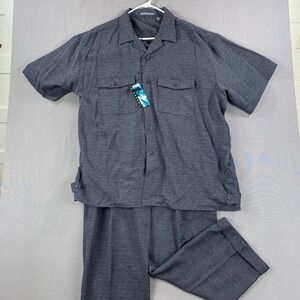 New Dreams Linen Blend Leisure Suit Dark Gray Short Sleeve 3X‎ Button Up & 55/34